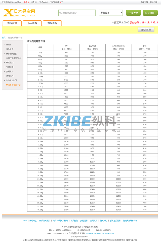 日本雅虎竞拍系统-费用计算页面